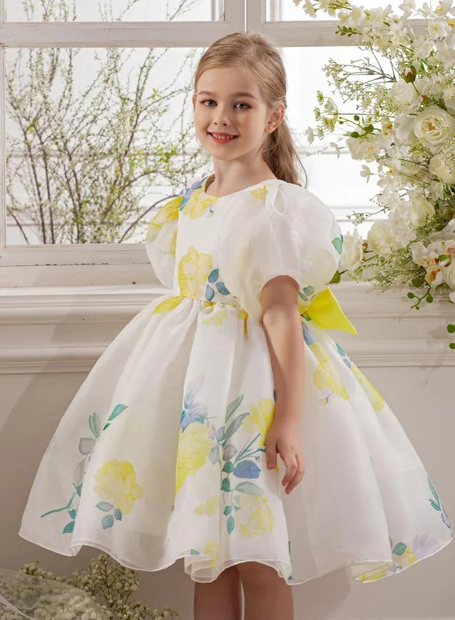Take Two  Girls Yellow Floral Print Puff Sleeve Dress for Women | Best Price UAE